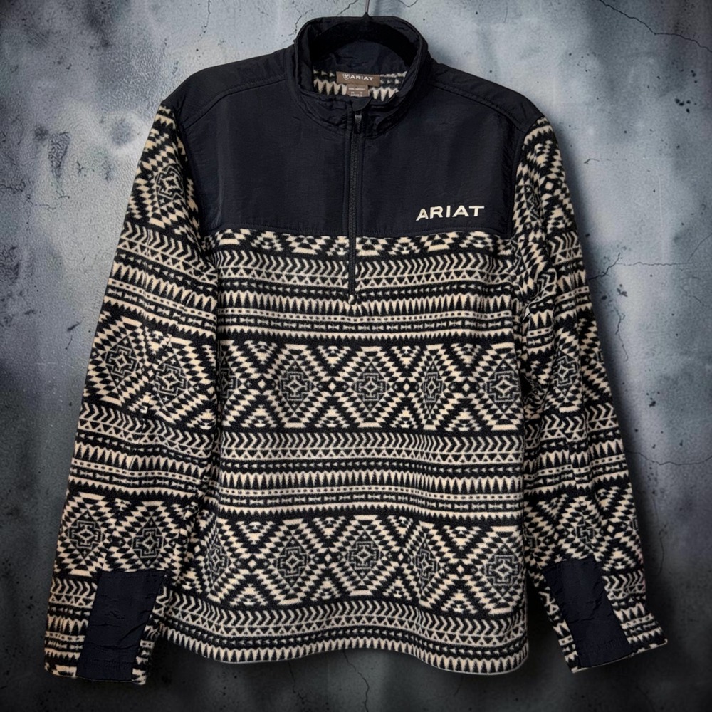 Ariat Mens Basis 2.0 1/4 Zip Fleece Pullover Black Southwest 10049447 M